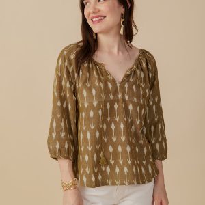 Tulum Tassel Top - Olive Ikat - Image 1