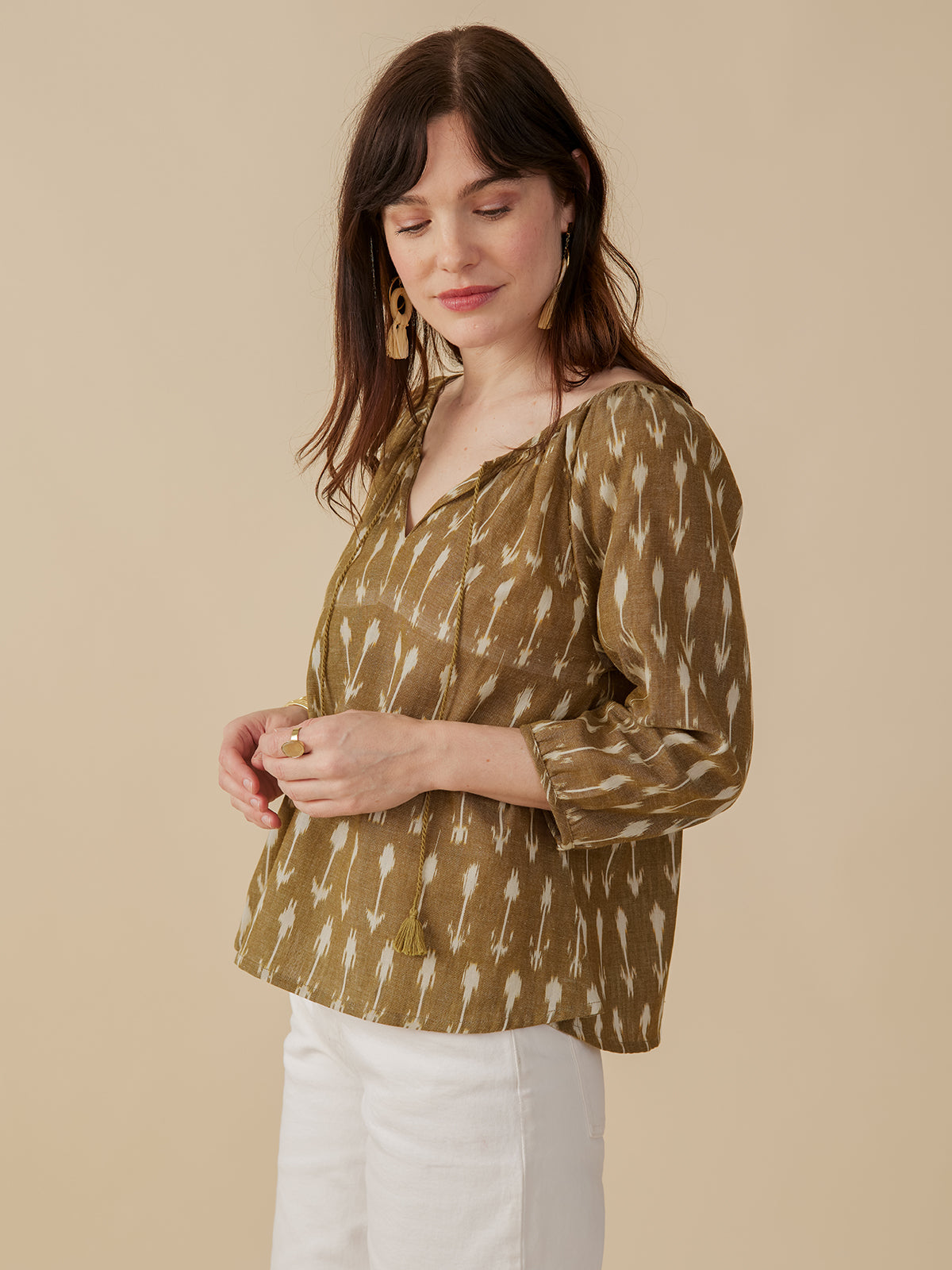 Tulum Tassel Top - Olive Ikat - Image 2