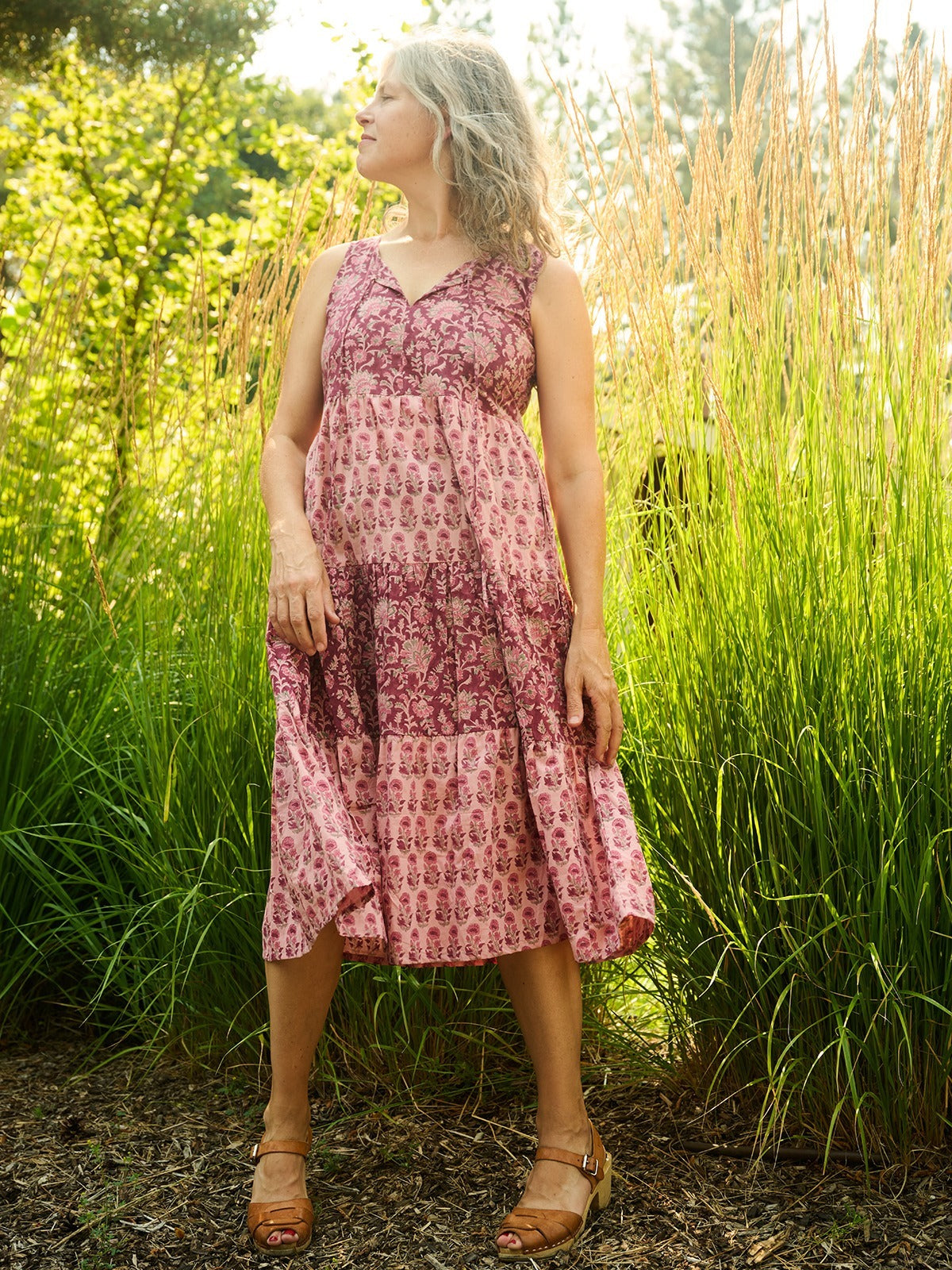 Thais Tiered Sleeveless Dress - Magenta Vine Floral - Image 5