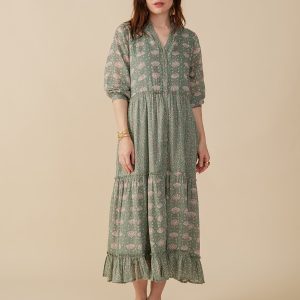 Britta Long Sleeve Tiered Dress - Aegean Teal Mix - Image 1