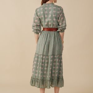 Britta Long Sleeve Tiered Dress - Aegean Teal Mix - Image 4