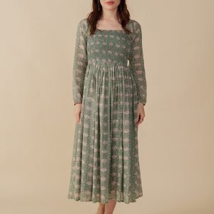 Hailee Smocked Midi Dress - Aegean Teal Floral - Image 3