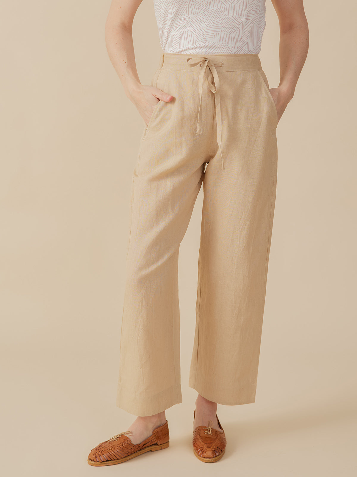 Emmy Drawstring Pant - Birch Linen - Image 1