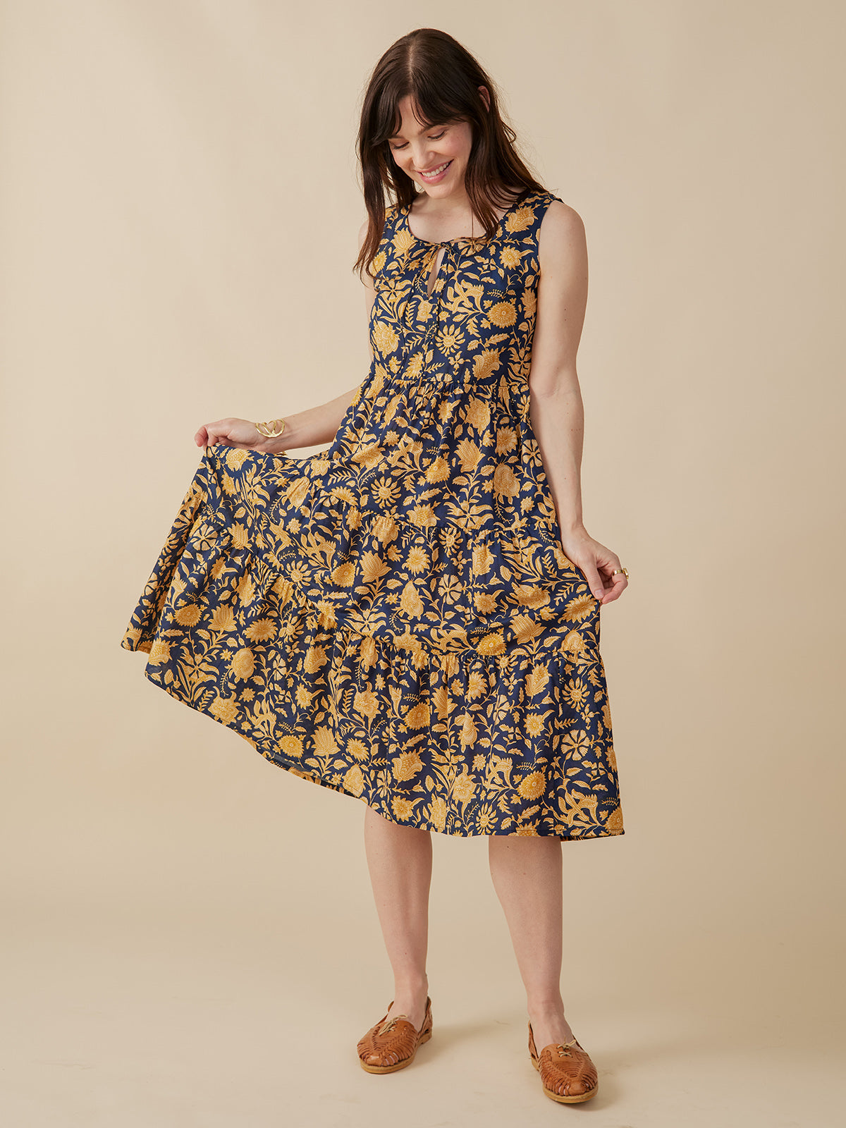 Thais Tiered Sleeveless Dress - Navy Botanical - Image 5