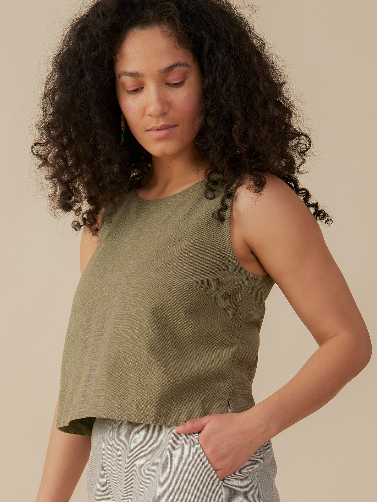 Neko Tank - Olive Chambray - Image 1