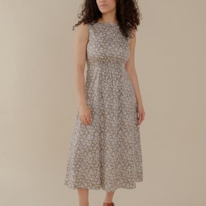 Artsy Traveler Sleeveless Midi Dress - Olive Flowers - Image 1