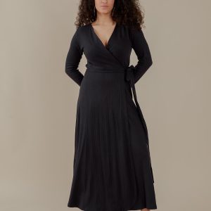 Katie Maxi Wrap Dress - Black Rib Knit - Image 2