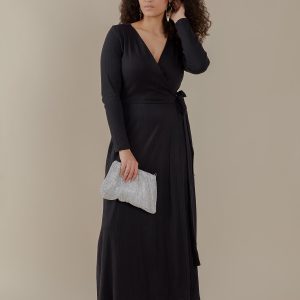 Katie Maxi Wrap Dress - Black Rib Knit - Image 5