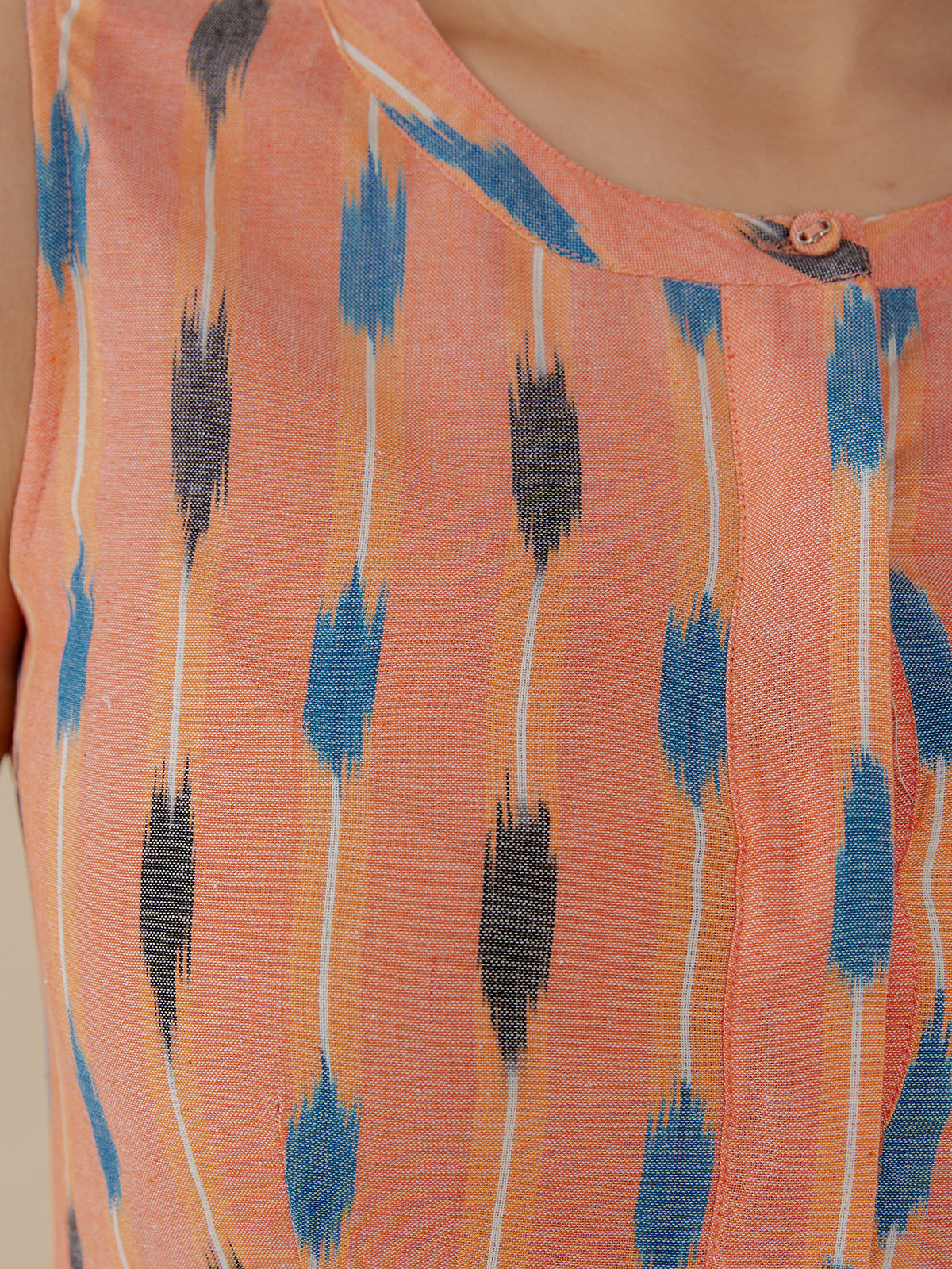 Kerala Placket Dress - Peach Ikat - Image 2