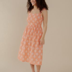 Provence Midi Dress - Peach Ikat - Image 1