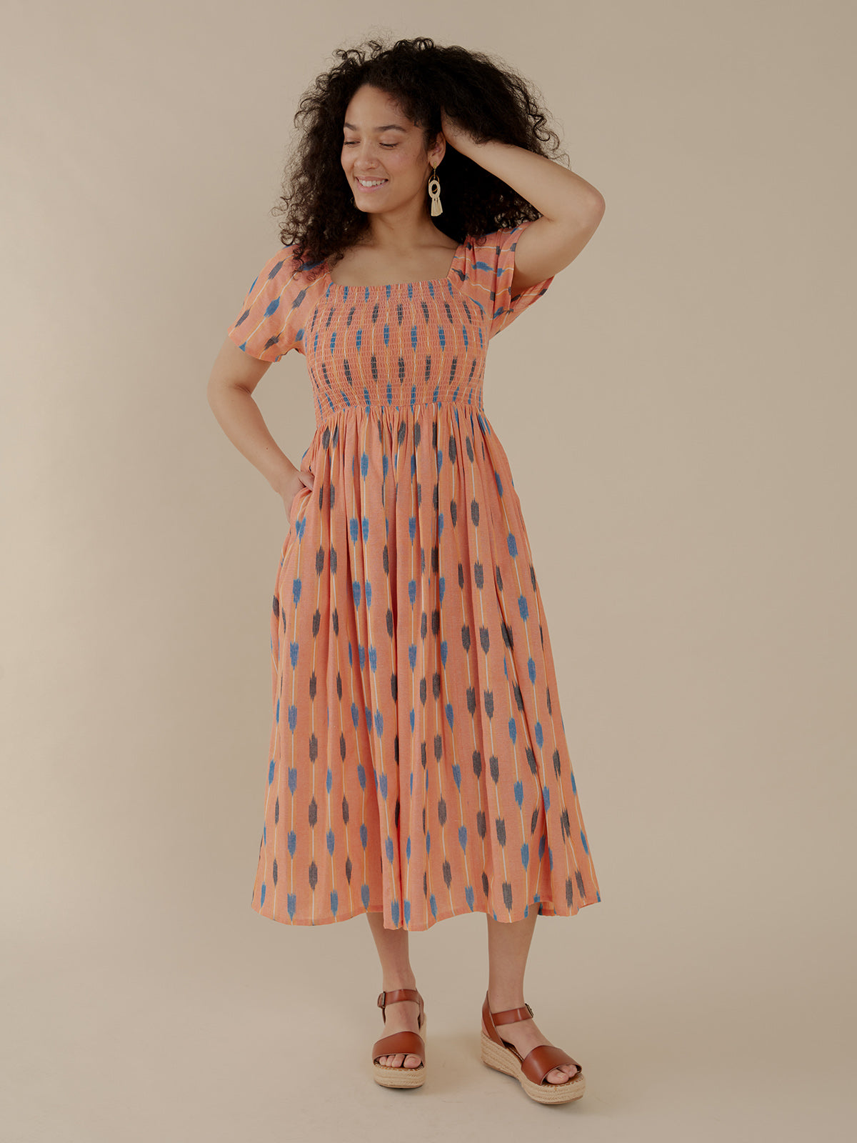 Teddy Dress - Peach Ikat - Image 1