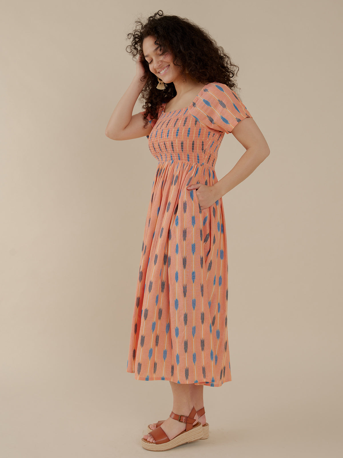 Teddy Dress - Peach Ikat - Image 5