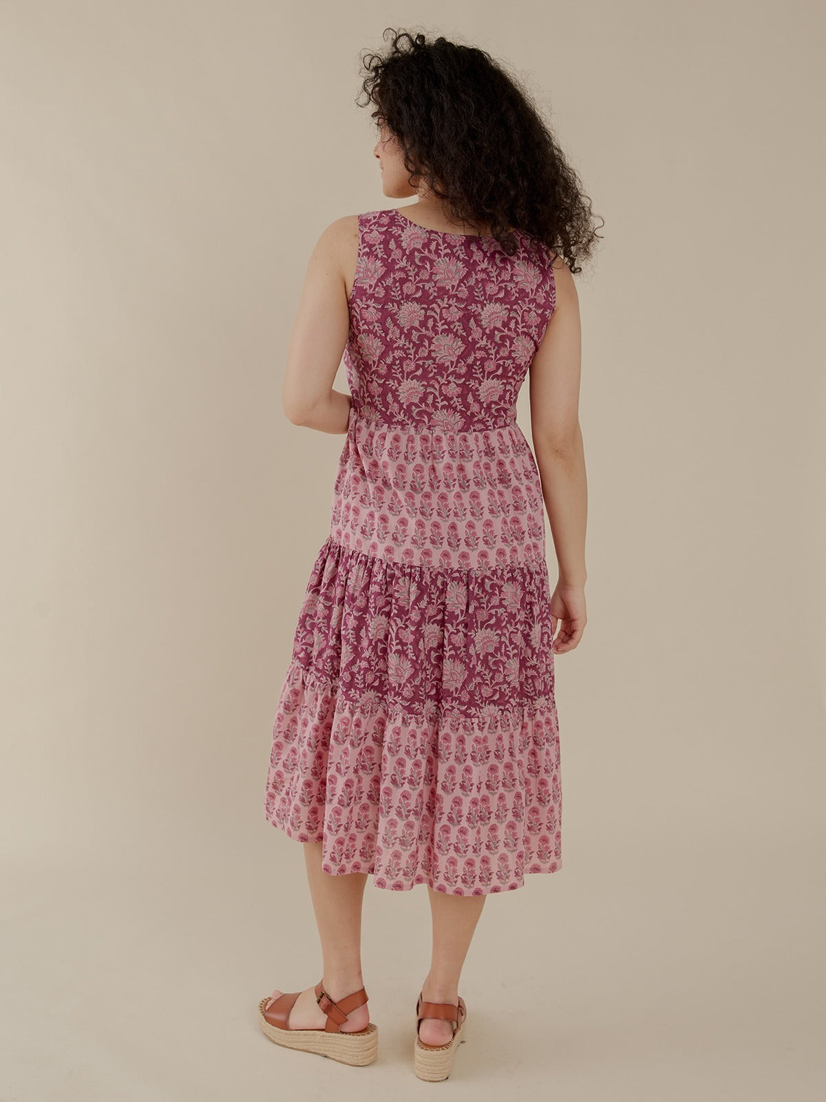 Thais Tiered Sleeveless Dress - Magenta Vine Floral - Image 3