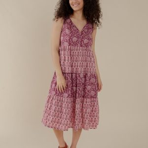 Thais Tiered Sleeveless Dress - Magenta Vine Floral - Image 1