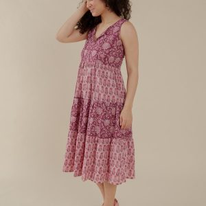Thais Tiered Sleeveless Dress - Magenta Vine Floral - Image 4