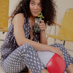 Eleni Sleeveless Tunic Top - Blue Ikat - Image 2