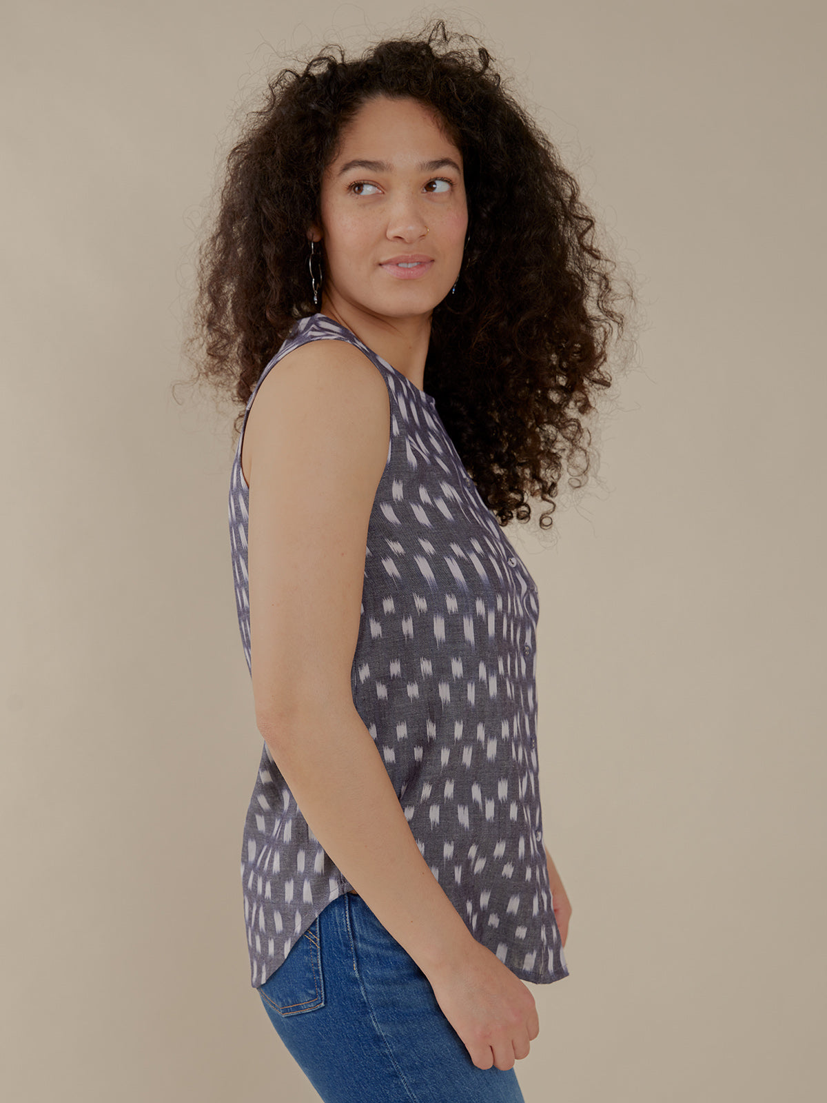 Eleni Sleeveless Tunic Top - Blue Ikat - Image 3