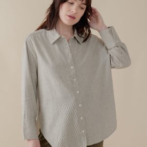 Mae Oversized Shirt - Olive Stripe - Image 5