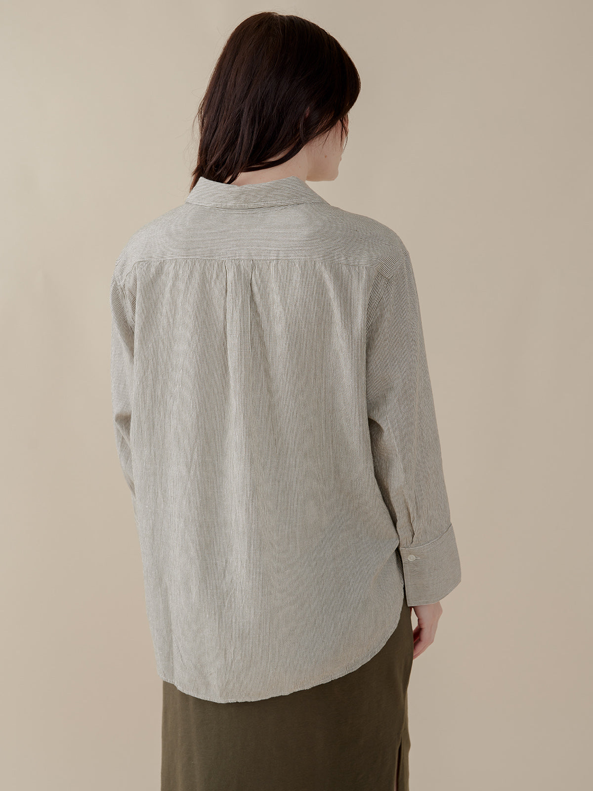 Mae Oversized Shirt - Olive Stripe - Image 8