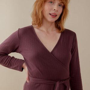 Rita Long Sleeve Jumpsuit - Eggplant Rib Knit - Image 3