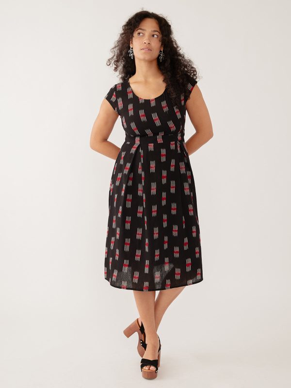Vintage Pleat Dress - Black Ikat