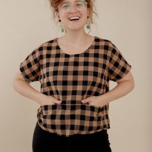 Odelia Top - Black and Tan Gingham - Image 1