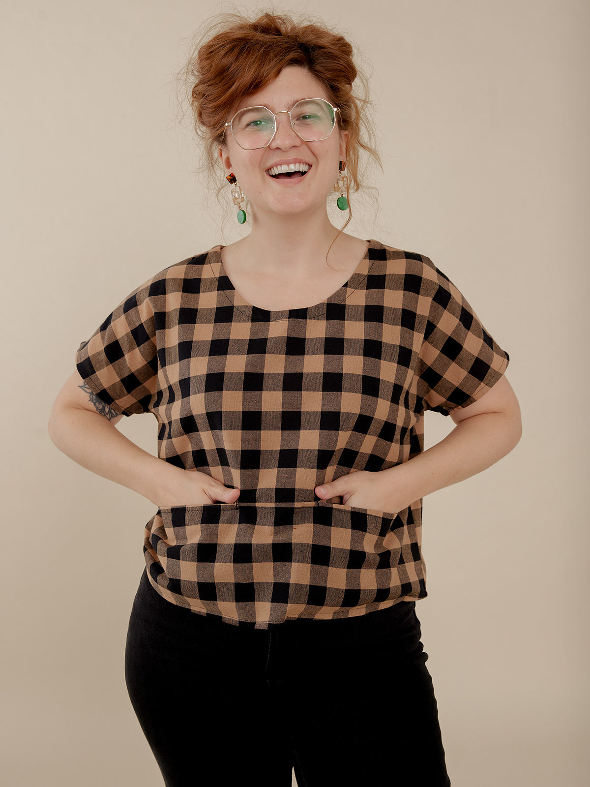 Odelia Top - Black and Tan Gingham - Image 1