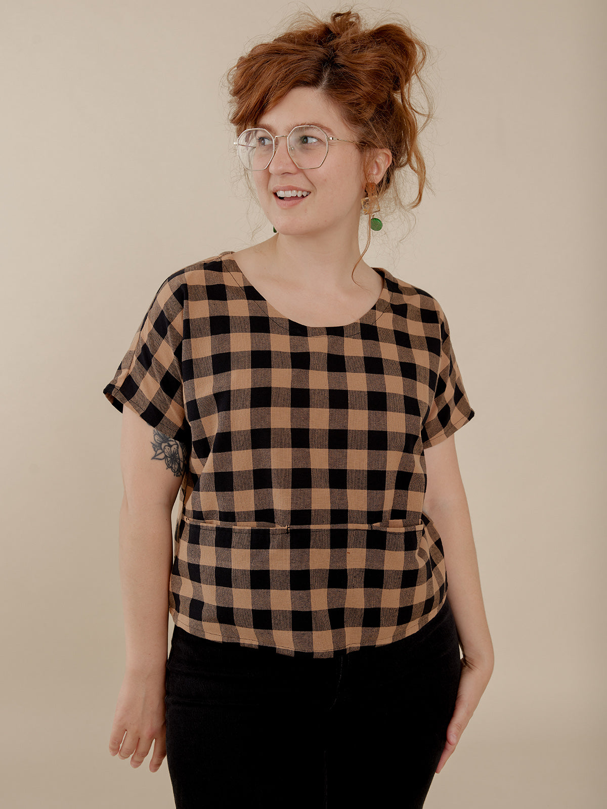 Odelia Top - Black and Tan Gingham - Image 4