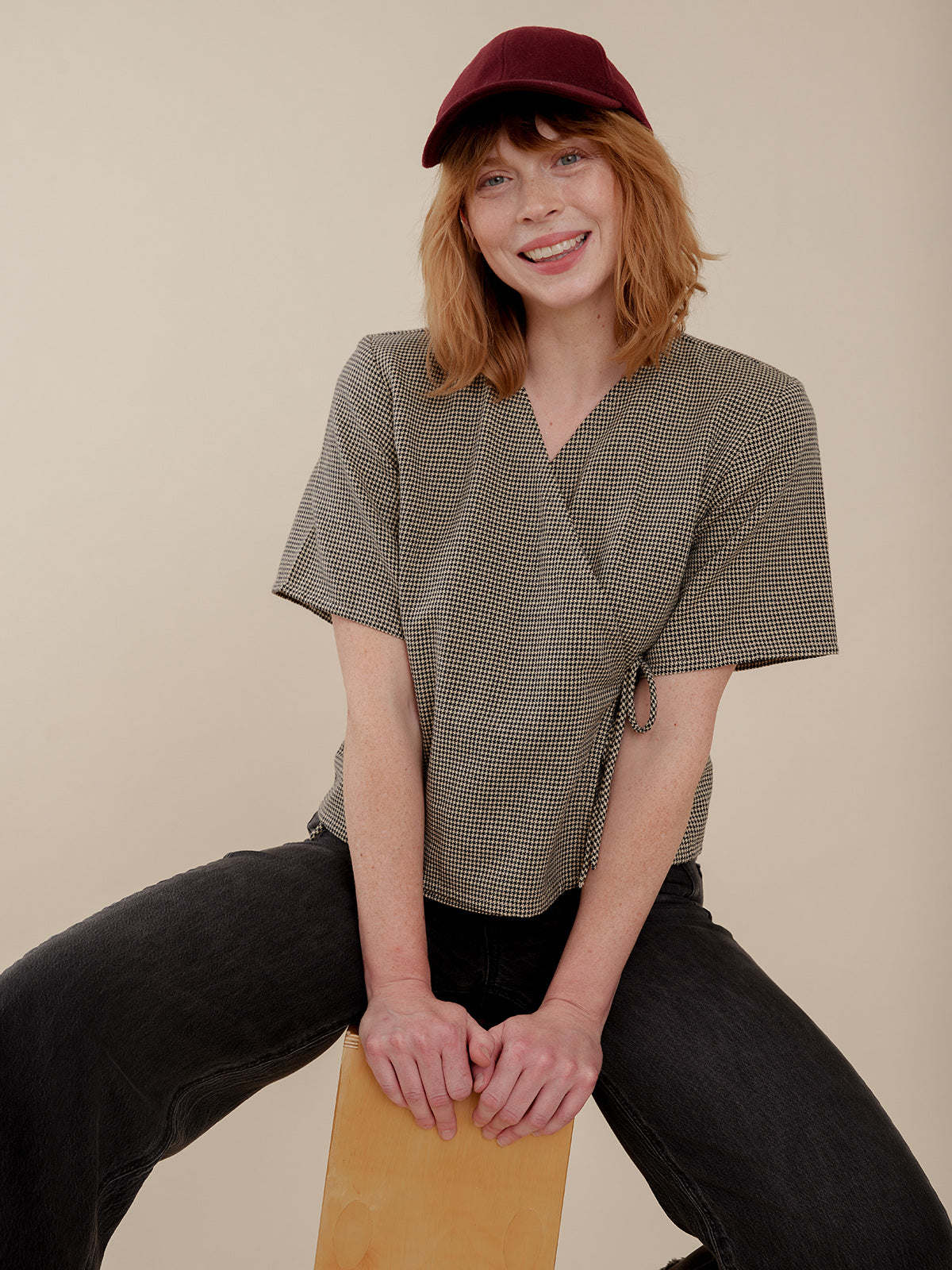 Winona Wrap Top - Houndstooth - Image 1
